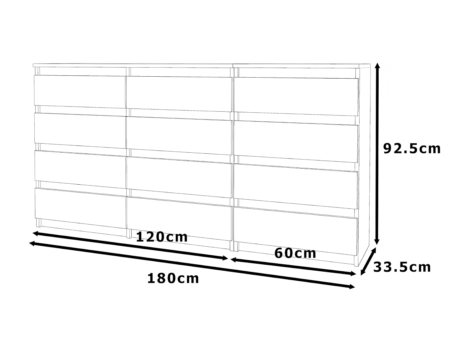 Duża Komoda z 12 Szufladami 180 CM Szafka Rtv Czarny Mat Meble Do Salonu Sypialni