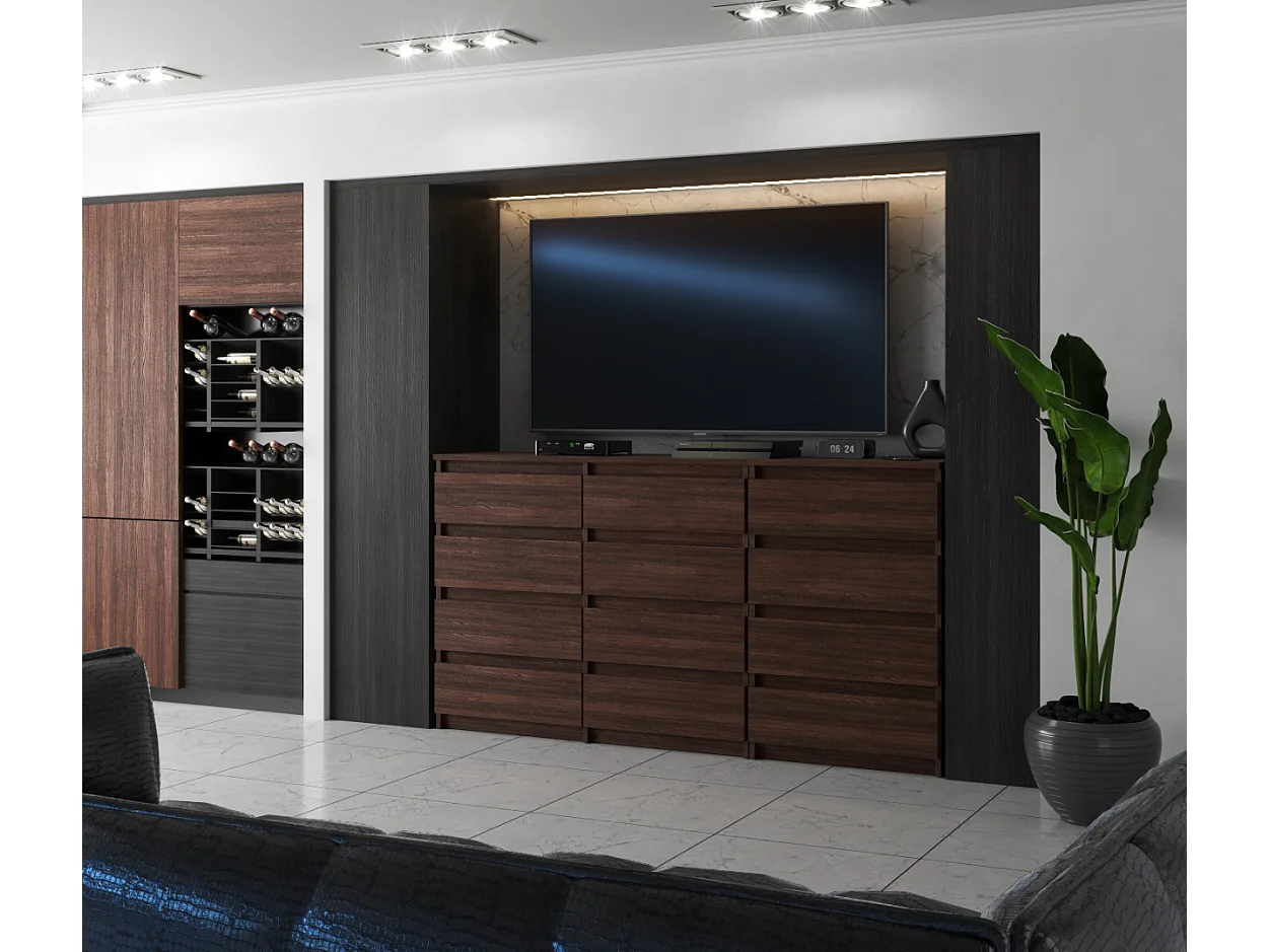 Duża Komoda z 12 Szufladami 180 CM Szafka Rtv Dąb Wenge Meble Do Salonu Sypialni