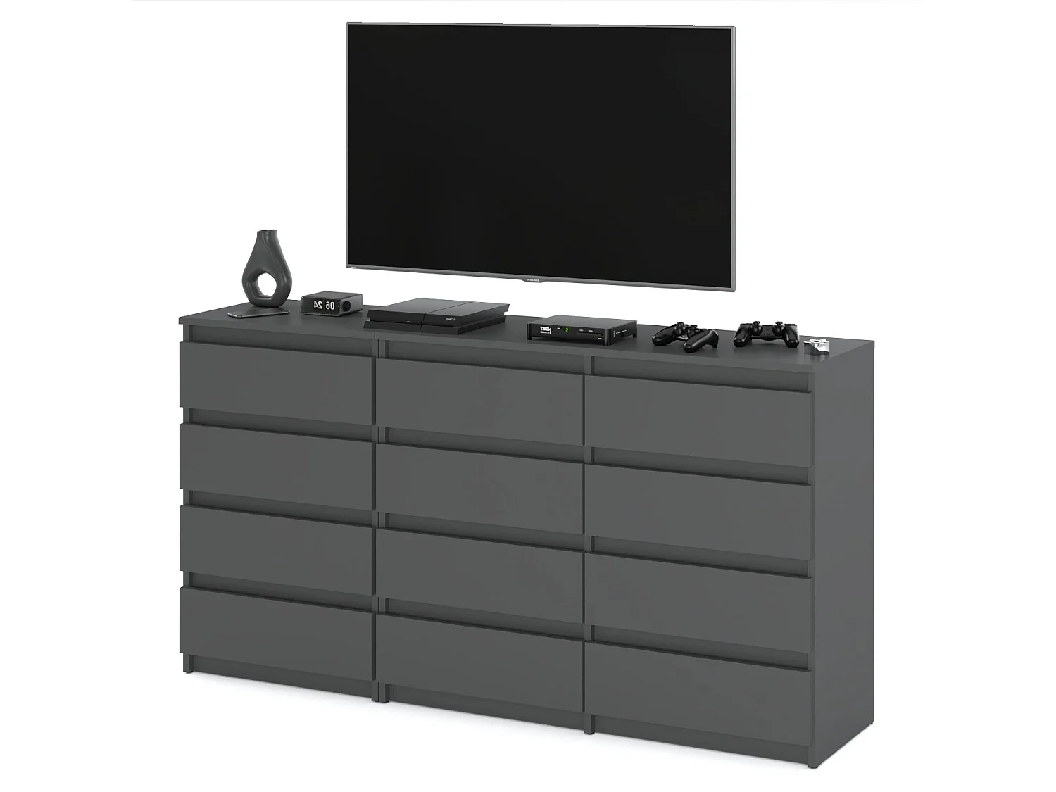 Duża Komoda z 12 Szufladami 180 CM Szafka Rtv Szary Mat Meble Do Salonu Sypialni
