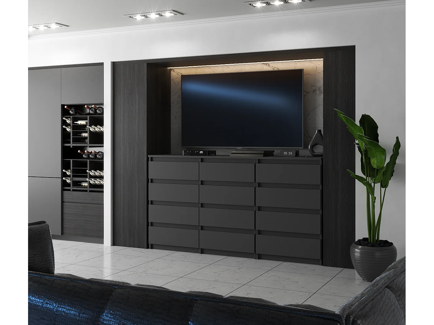 Duża Komoda z 12 Szufladami 180 CM Szafka Rtv Szary Mat Meble Do Salonu Sypialni