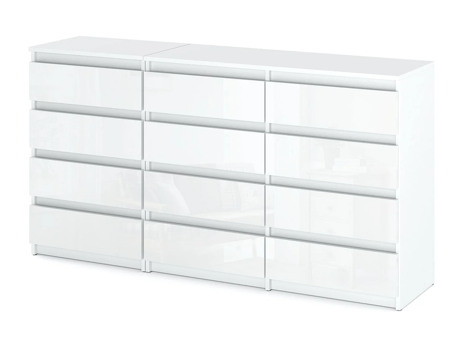 Duża Komoda z 12 Szufladami 180 CM Szafka Rtv Biały Mat Biały Połysk Meble Do Salonu Sypialni