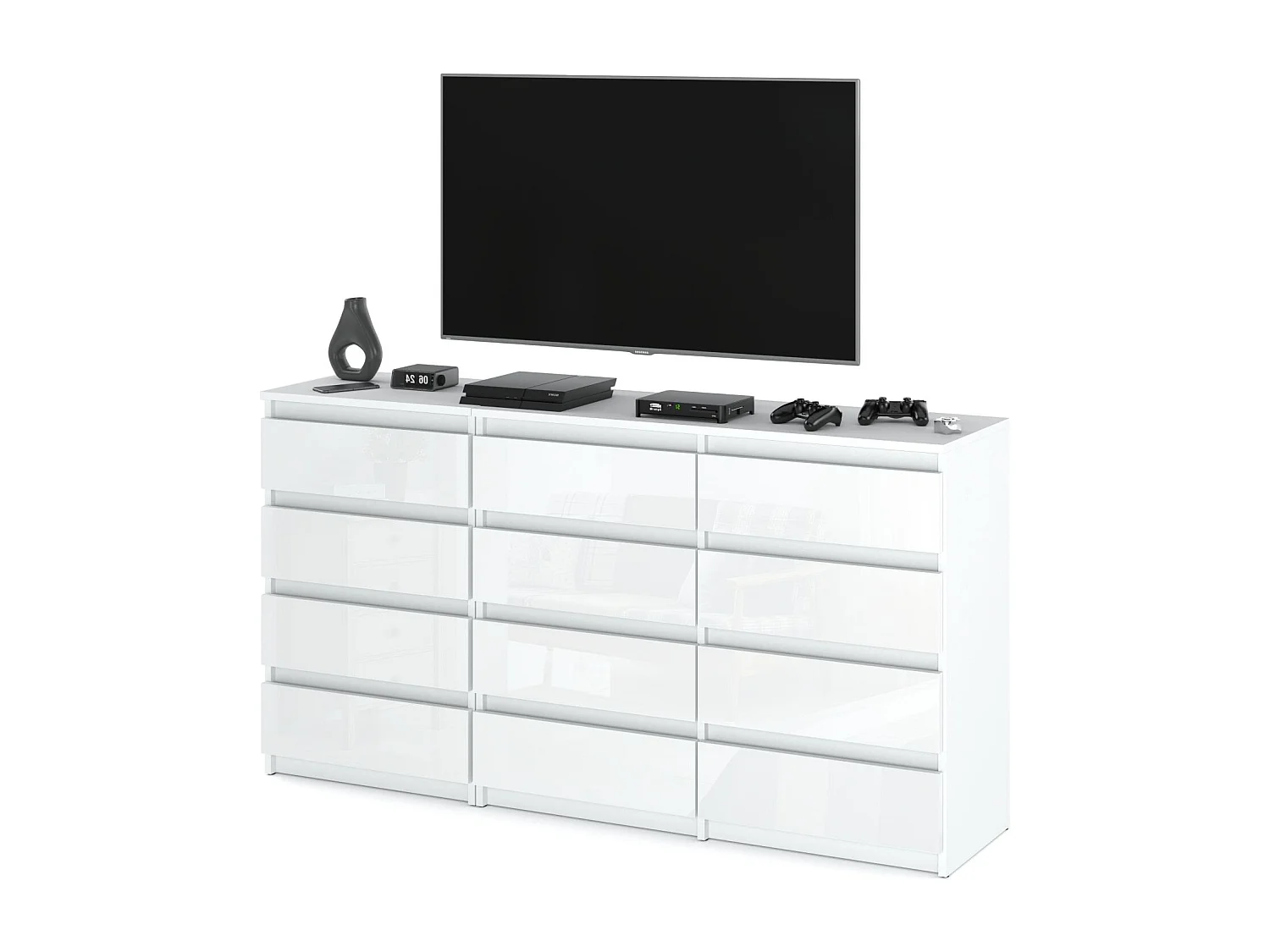 Duża Komoda z 12 Szufladami 180 CM Szafka Rtv Biały Mat Biały Połysk Meble Do Salonu Sypialni