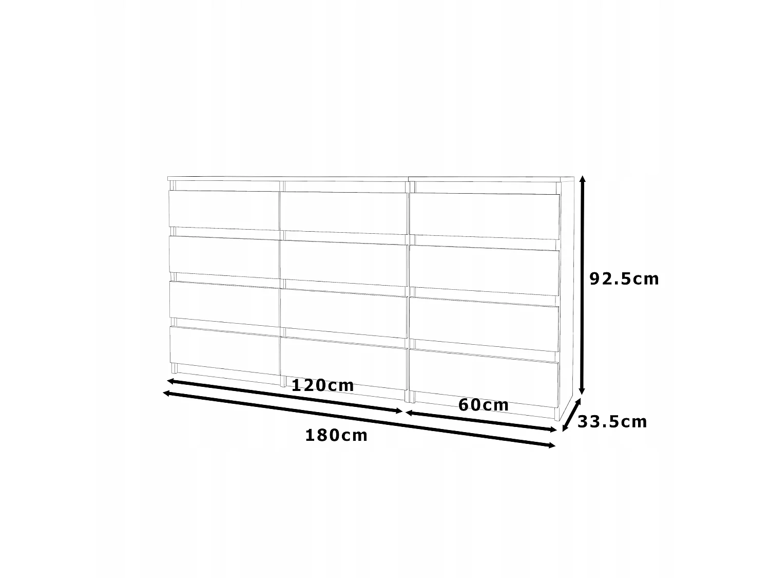 Grande Commode 180 cm 12 Tiroirs Chêne Wotan - Meuble TV Buffet Rangement Salon Chambre