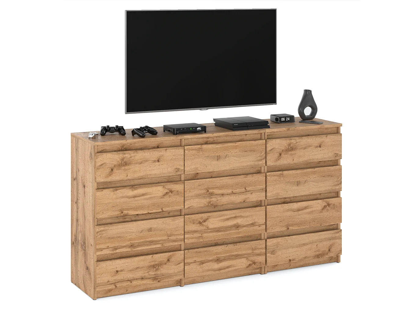 Duża Komoda z 12 Szufladami 180 CM Szafka Rtv Dąb Wotan Meble Do Salonu Sypialni