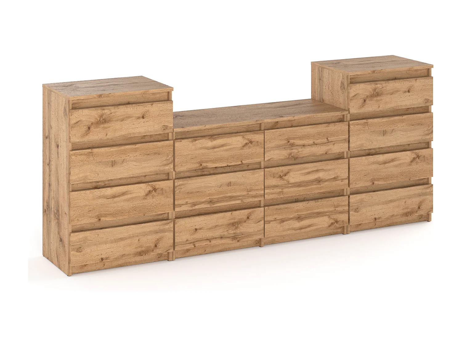 Duża Komoda z 14 Szufladami 220 CM Szafka Rtv Dąb Wotan Meble Do Salonu Sypialni