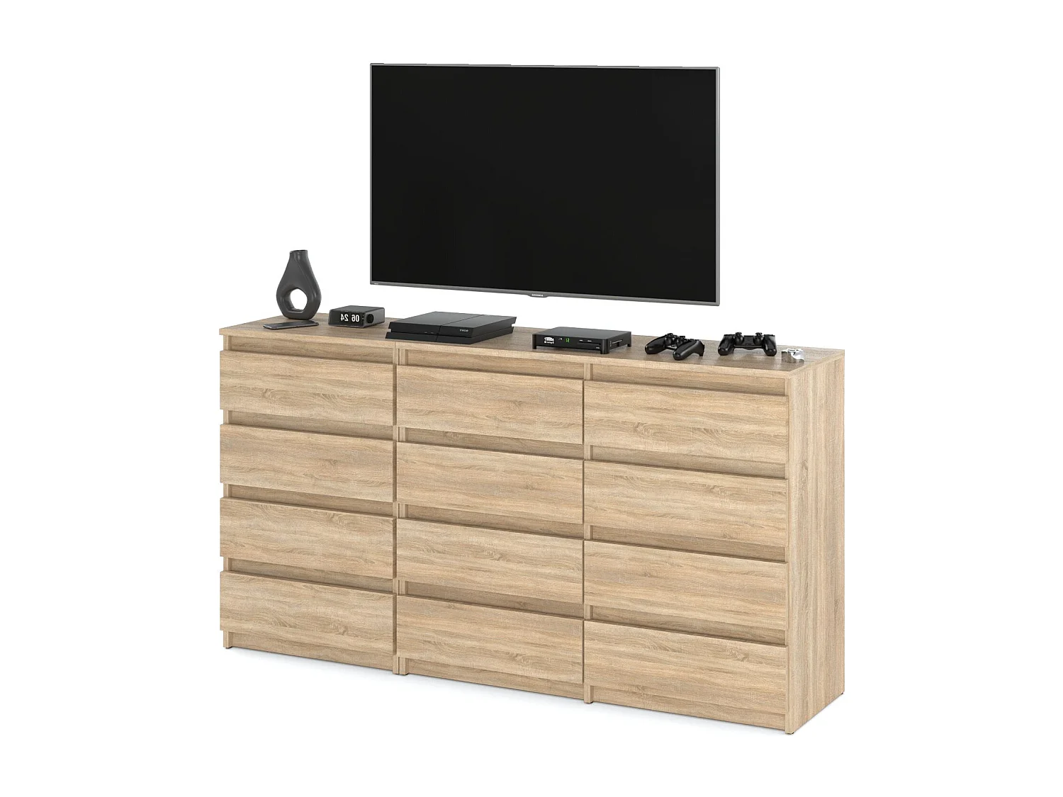 Duża Komoda z 12 Szufladami 180 CM Szafka Rtv Dąb Sonoma Meble Do Salonu Sypialni