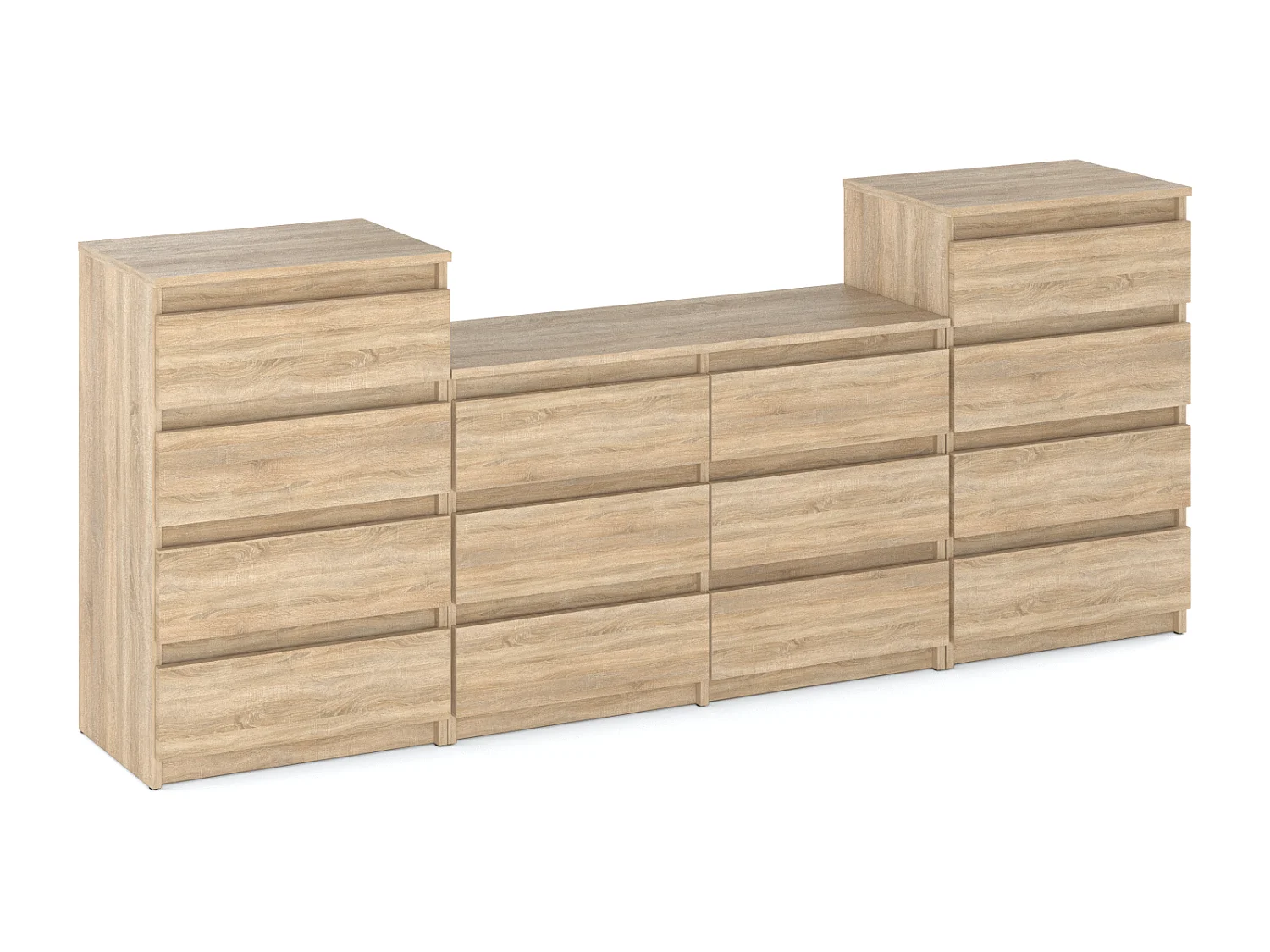 Duża Komoda z 14 Szufladami 220 CM Szafka Rtv Dąb Sonoma Meble Do Salonu Sypialni