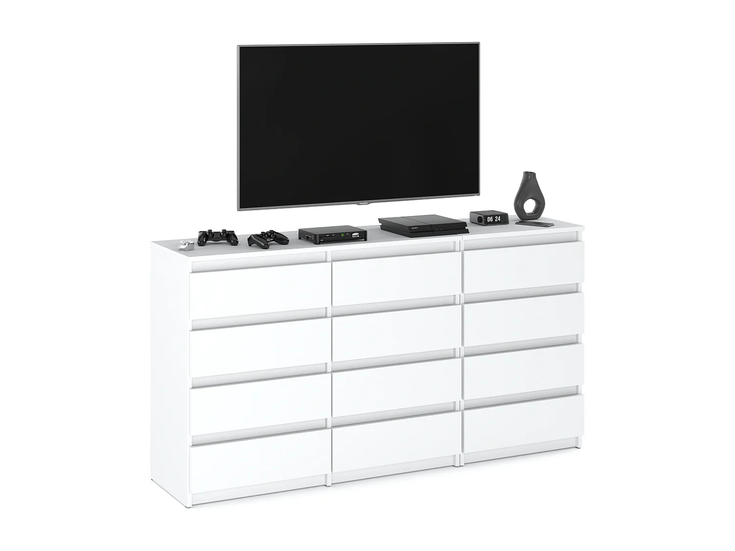 Duża Komoda z 12 Szufladami 180 CM Szafka Rtv Biały Mat Meble Do Salonu Sypialni