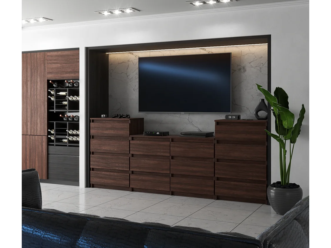 Duża Komoda z 14 Szufladami 220 CM Szafka Rtv Dąb Wenge Meble Do Salonu Sypialni