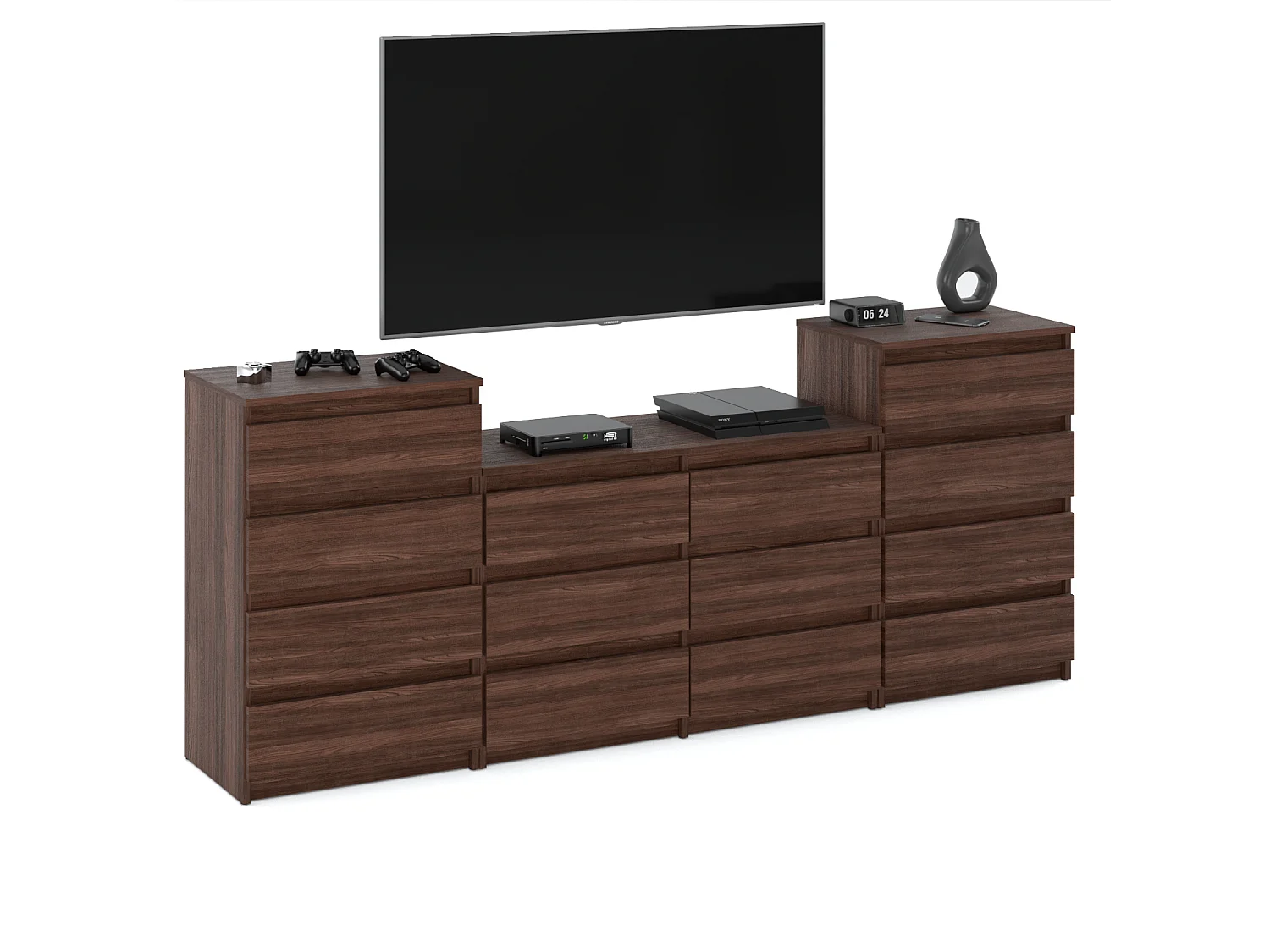 Duża Komoda z 14 Szufladami 220 CM Szafka Rtv Dąb Wenge Meble Do Salonu Sypialni