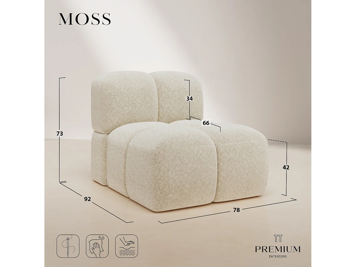 Fauteuil MOSS en Velours texturé Beige