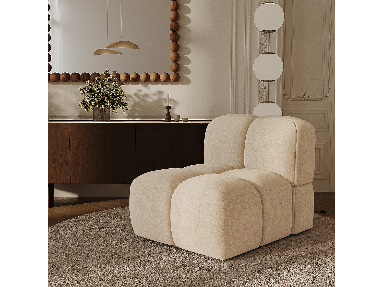 Fauteuil MOSS en Velours texturé Beige