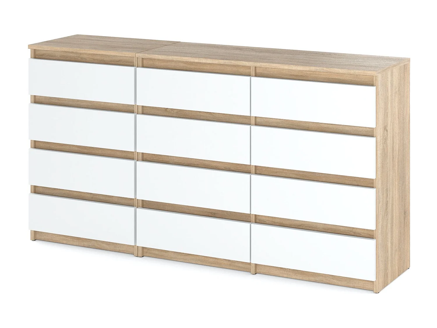 Duża Komoda z 12 Szufladami 180 CM Szafka Rtv Dąb Sonoma Biały Mat Meble Do Salonu Sypialni
