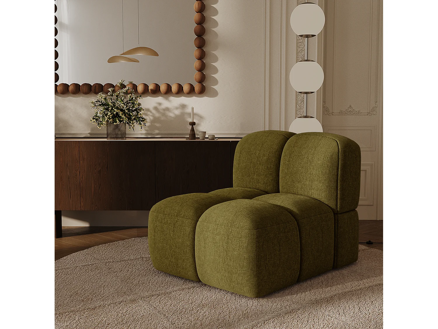 Fauteuil MOSS en Velours texturé  Vert vintage