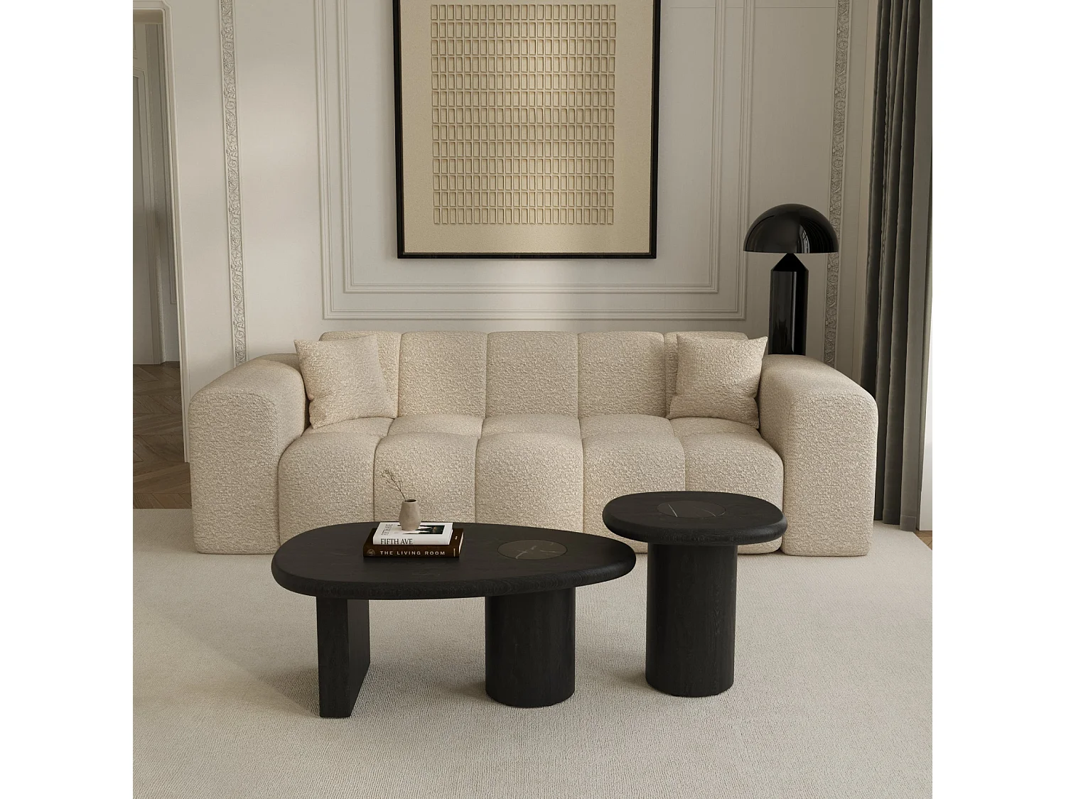 Table basse  en Bois contreplaqué, chêne noir et marbre noir naturel