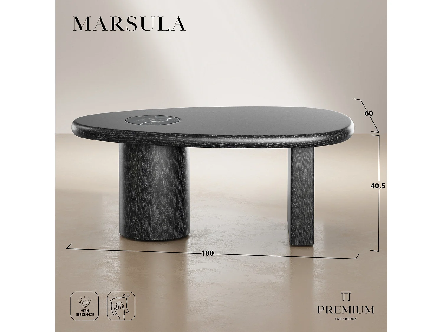 Table basse  en Bois contreplaqué, chêne noir et marbre noir naturel