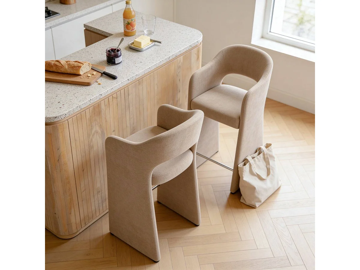 Tabouret de bar en tissu écru Séphira (lot de 2)