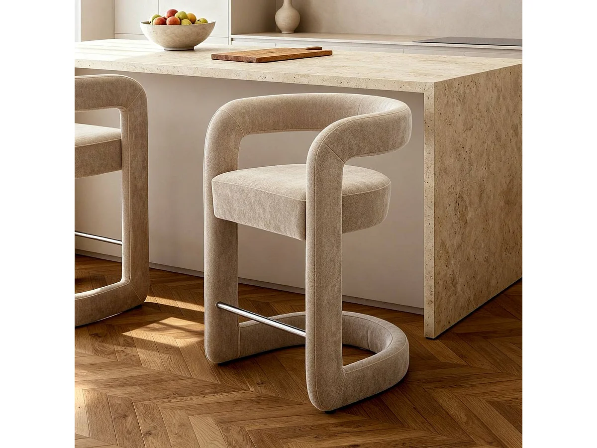 Tabouret de bar en tissu écru Jorah (lot de 2)