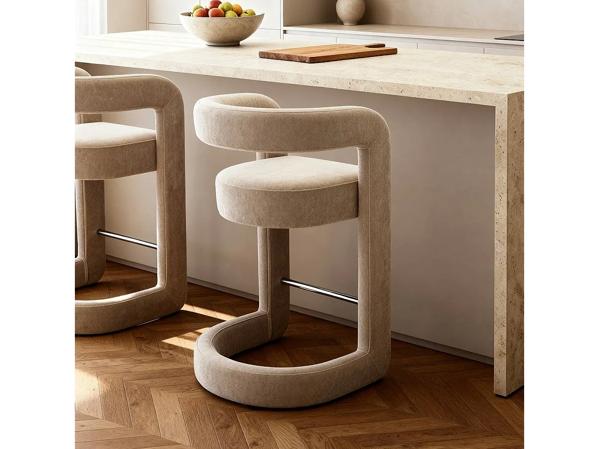 Tabouret de bar en tissu écru Jorah (lot de 2)