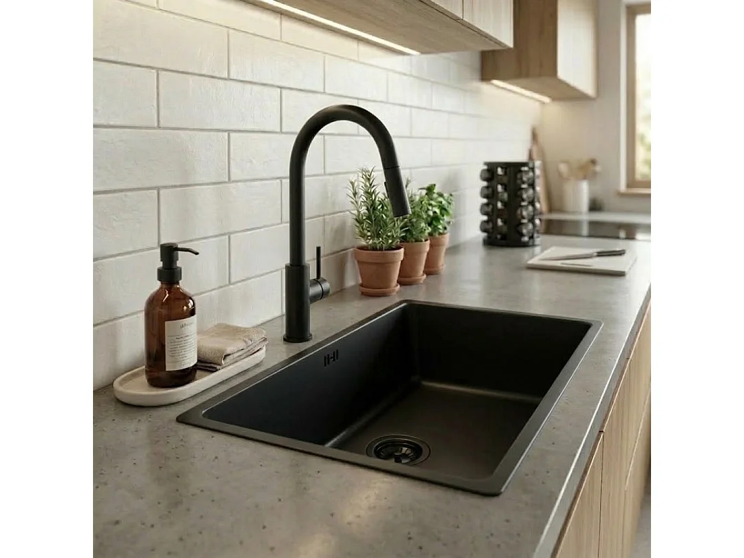 Inoxa lava-loiça 1 cuba grande 76x44 em aço inoxidável preto Essebagno