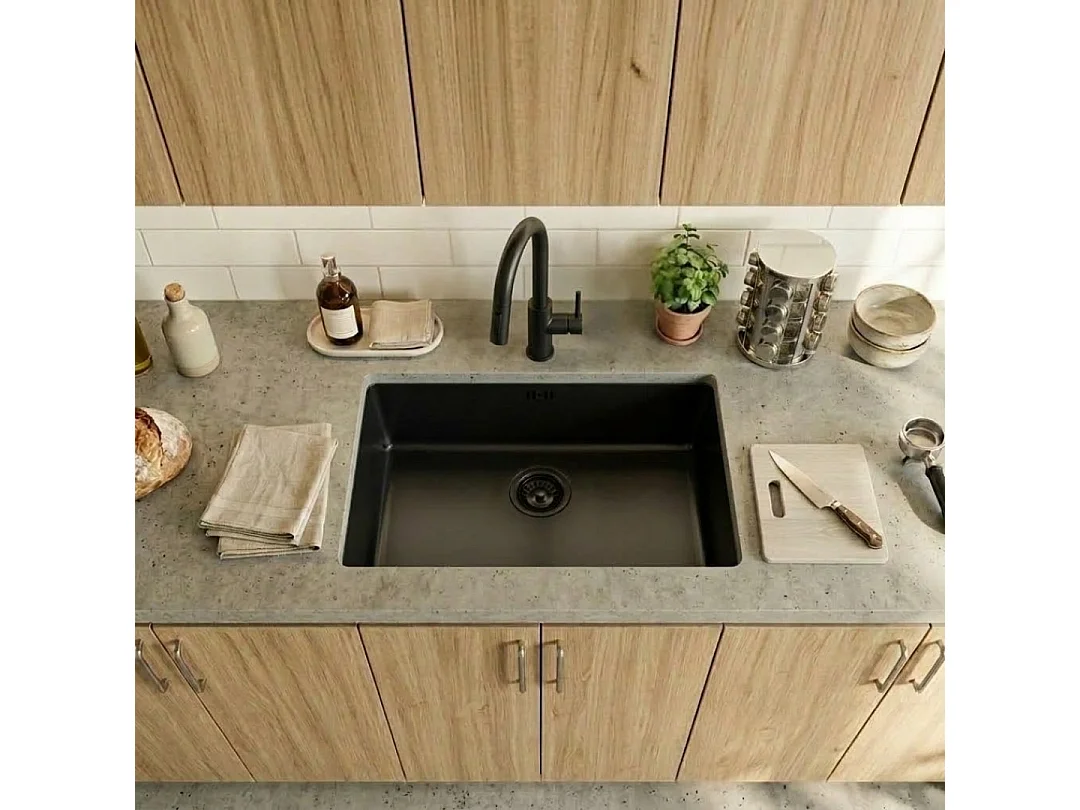 Inoxa lava-loiça 1 cuba grande 76x44 em aço inoxidável preto Essebagno