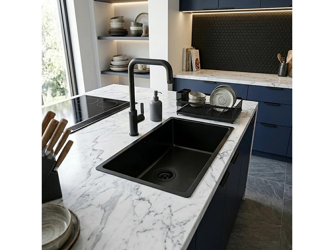 Inoxa lava-loiça 1 cuba grande 76x44 em aço inoxidável preto Essebagno