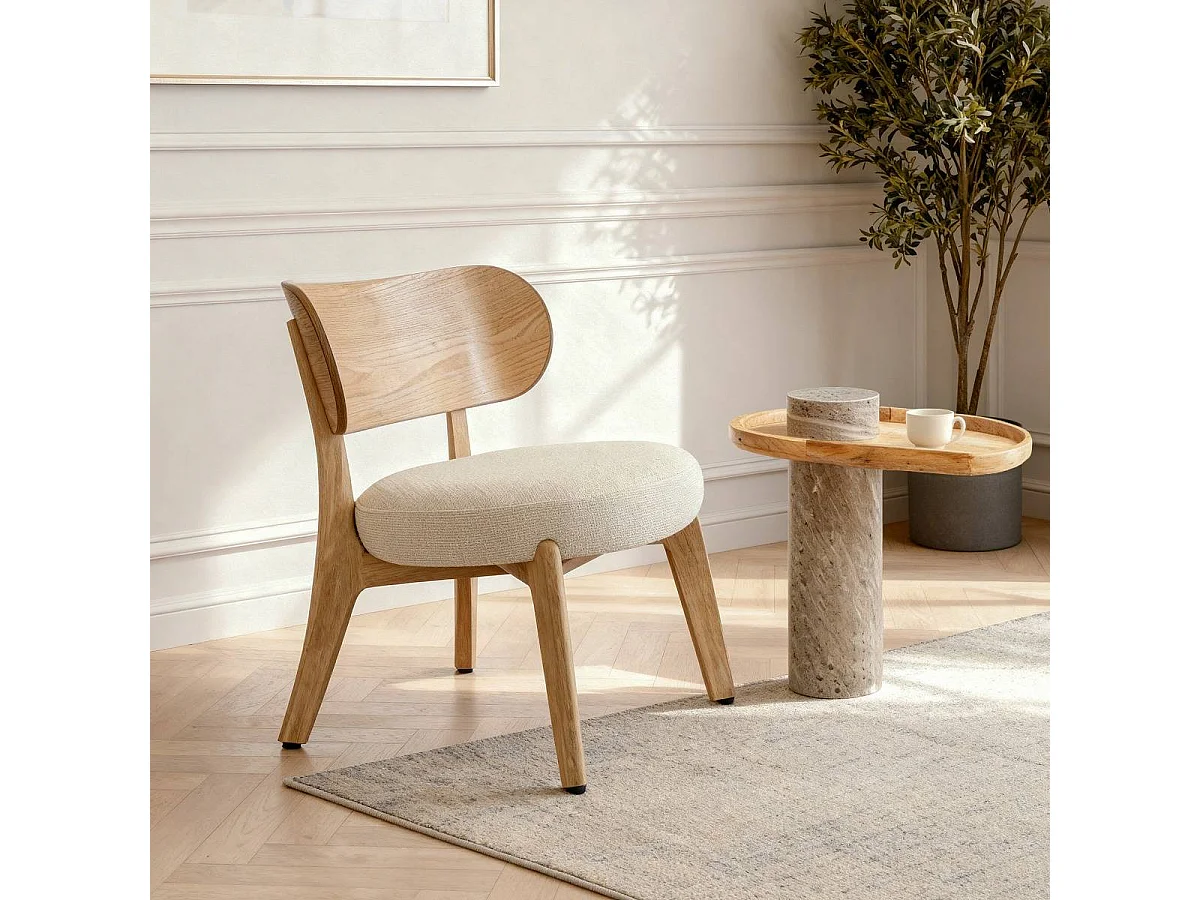 Fauteuil en bois de sapin et tissu écru Serelia