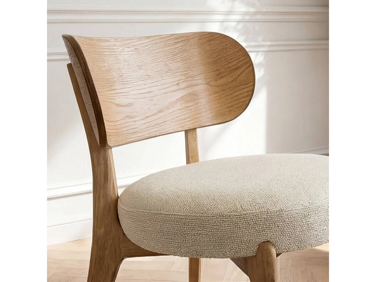 Fauteuil en bois de sapin et tissu écru Serelia