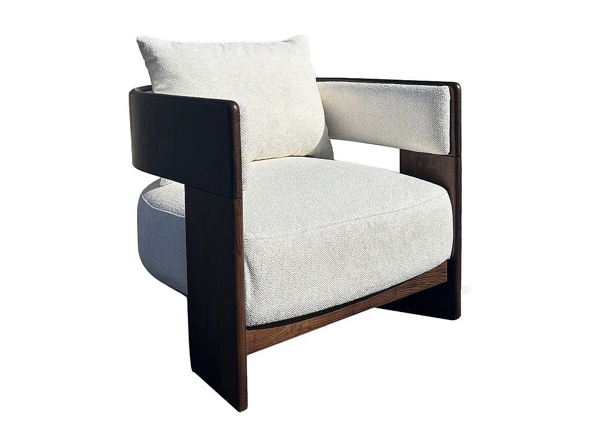 Fauteuil en bois d'orme et tissu écru Yséon