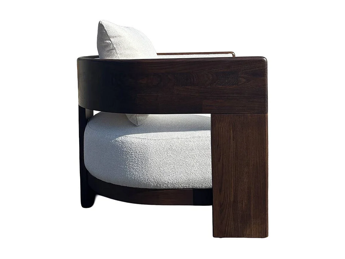 Fauteuil en bois d'orme et tissu écru Yséon