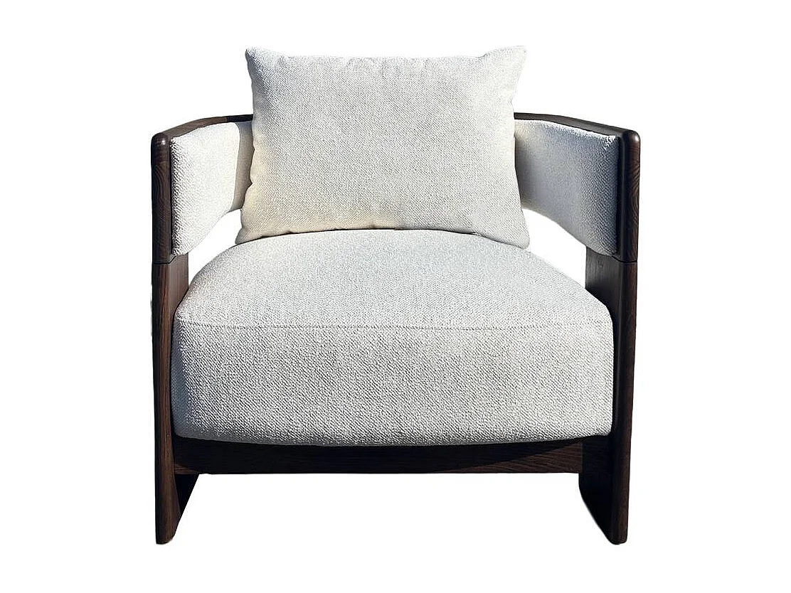 Fauteuil en bois d'orme et tissu écru Yséon