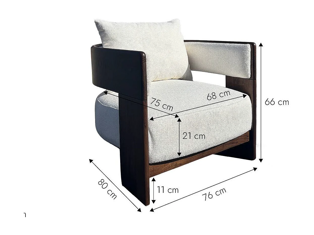 Fauteuil en bois d'orme et tissu écru Yséon