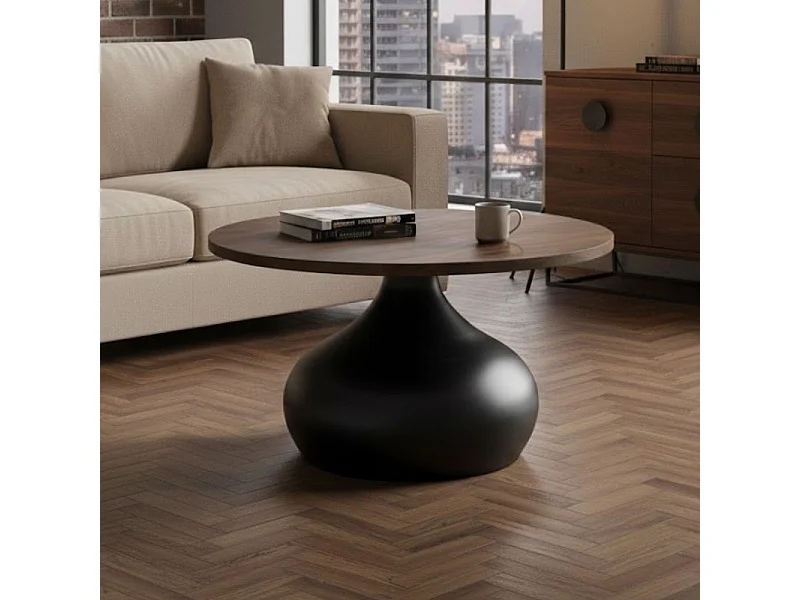 Petite table basse ronde 70 cm noir et bois Nesto