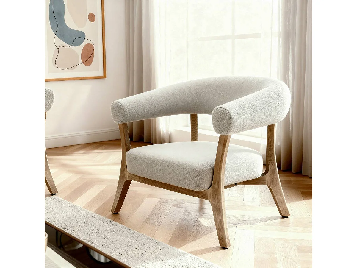 Fauteuil en bois et tissu écru Freya