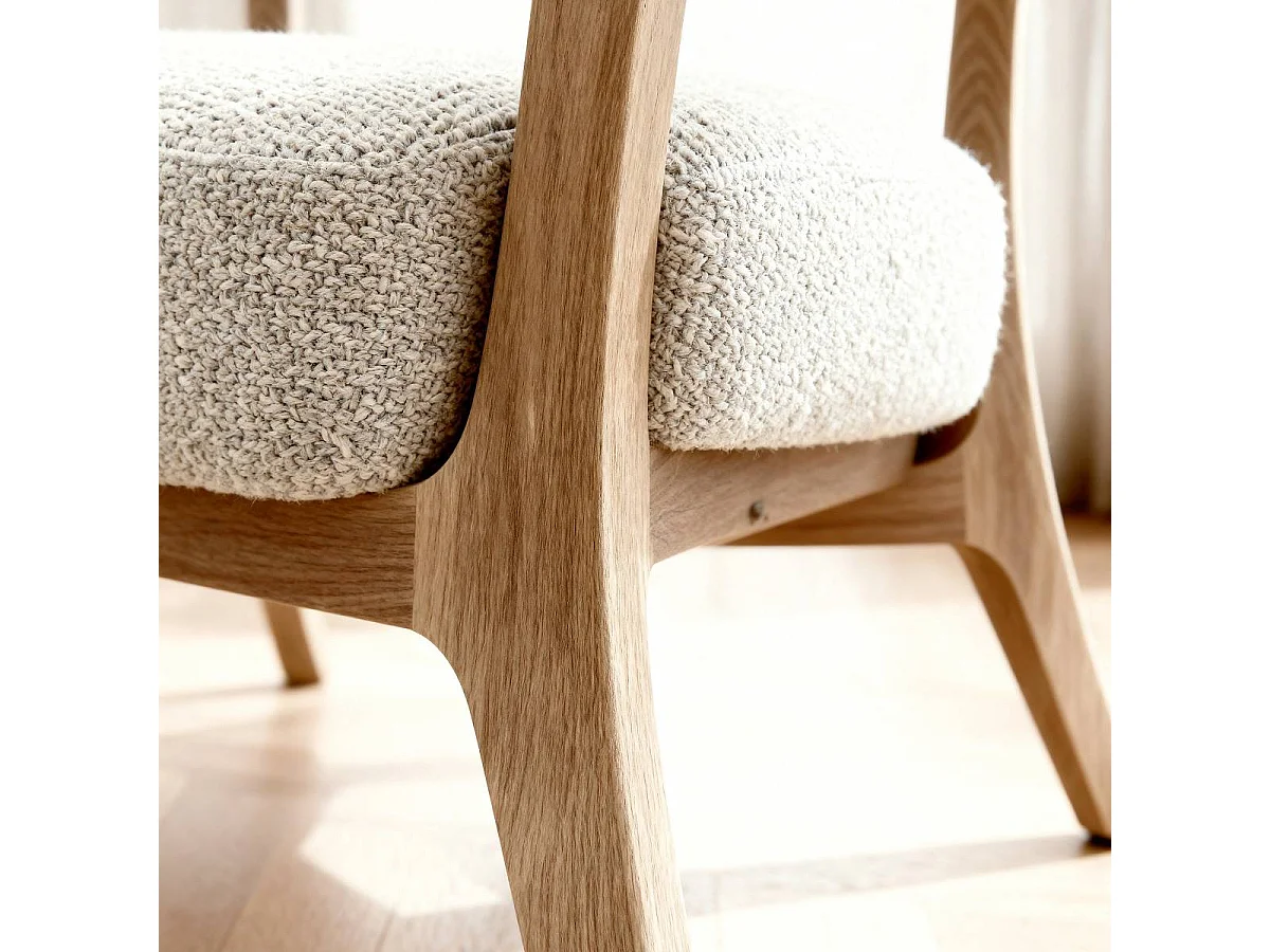 Fauteuil en bois et tissu écru Freya