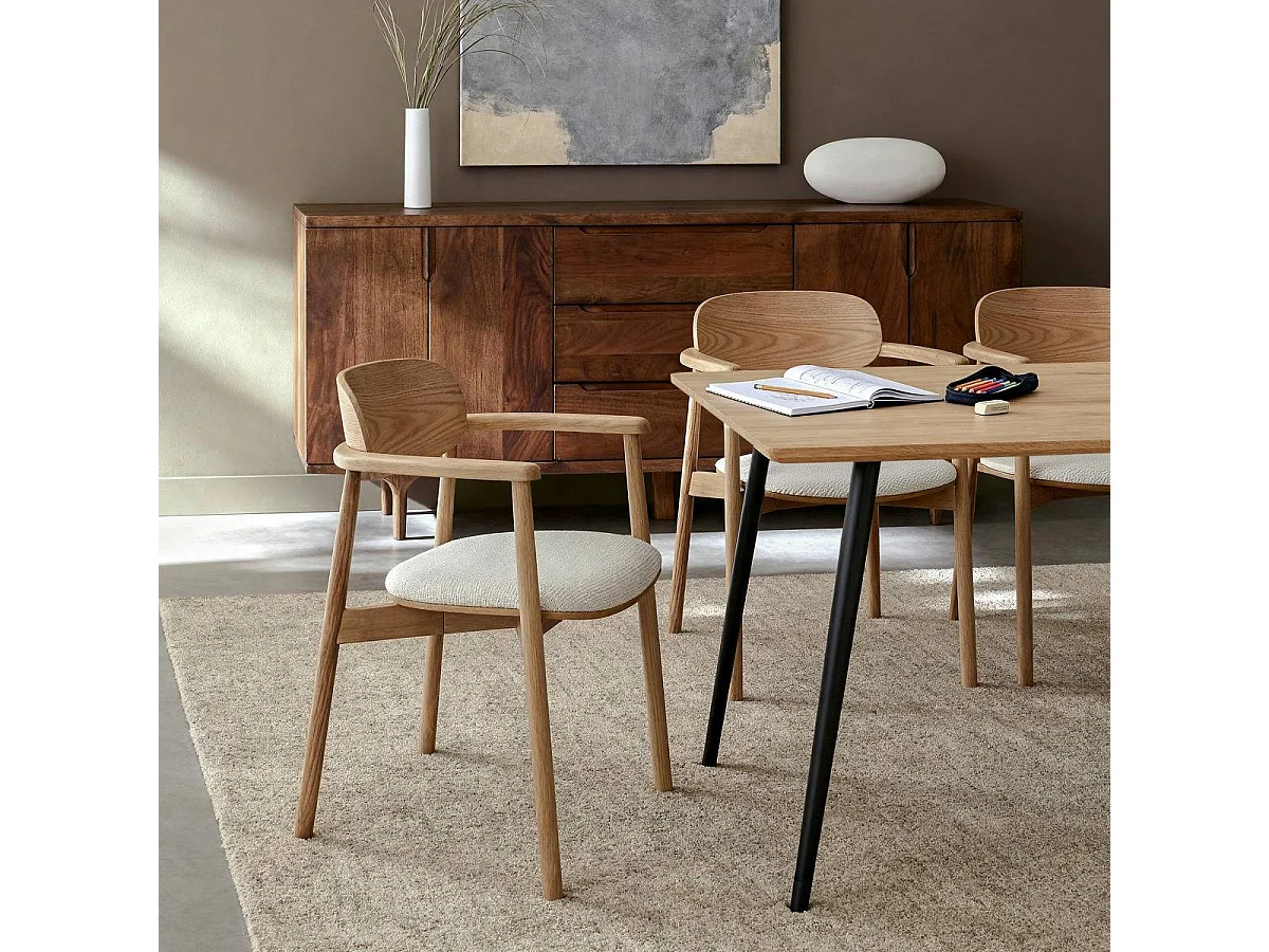 Chaise en bois de sapin et tissu écru Olia (lot de 2)