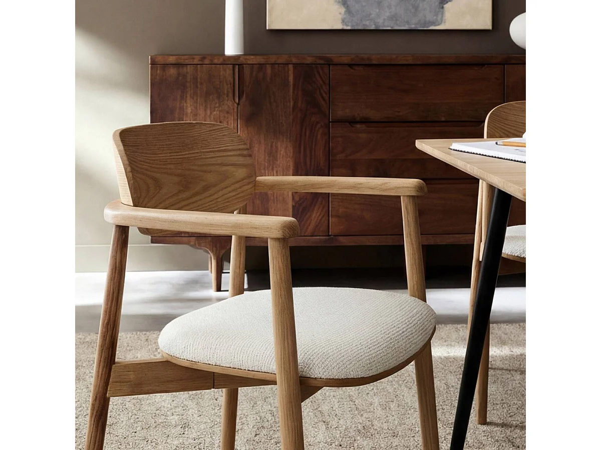 Chaise en bois de sapin et tissu écru Olia (lot de 2)