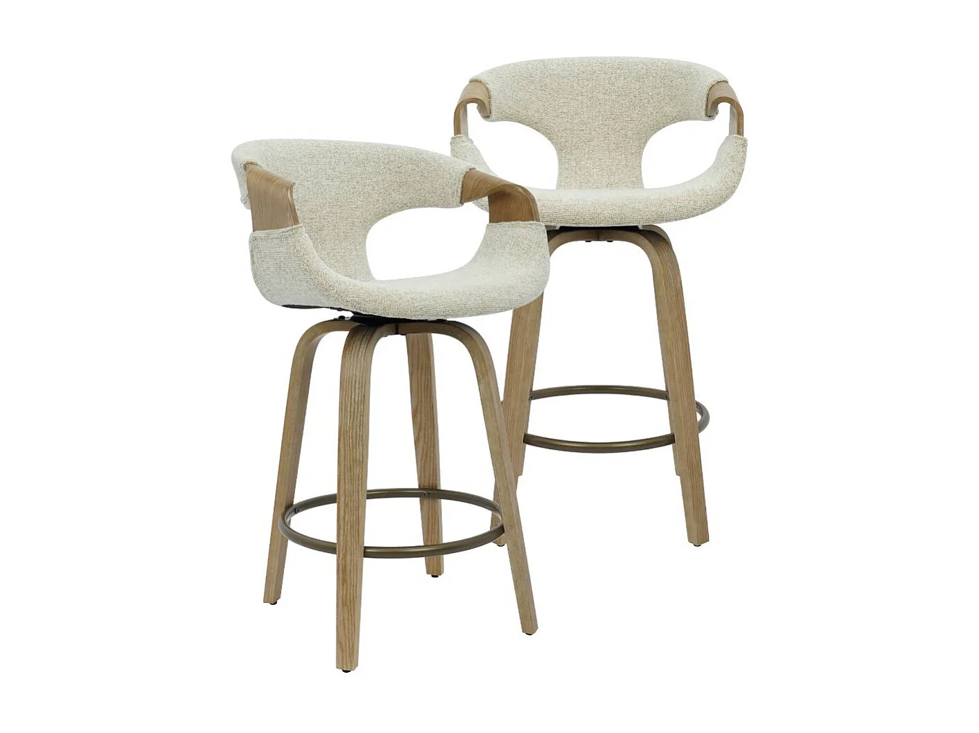 Taburete de bar de madera de abeto y tejido crudo Miriya (lote de 2)