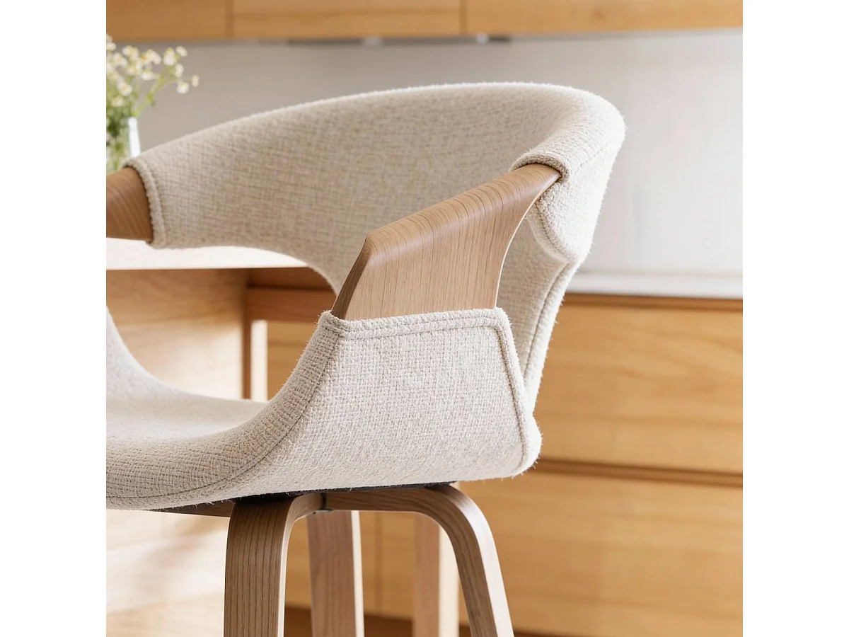 Taburete de bar de madera de abeto y tejido crudo Miriya (lote de 2)