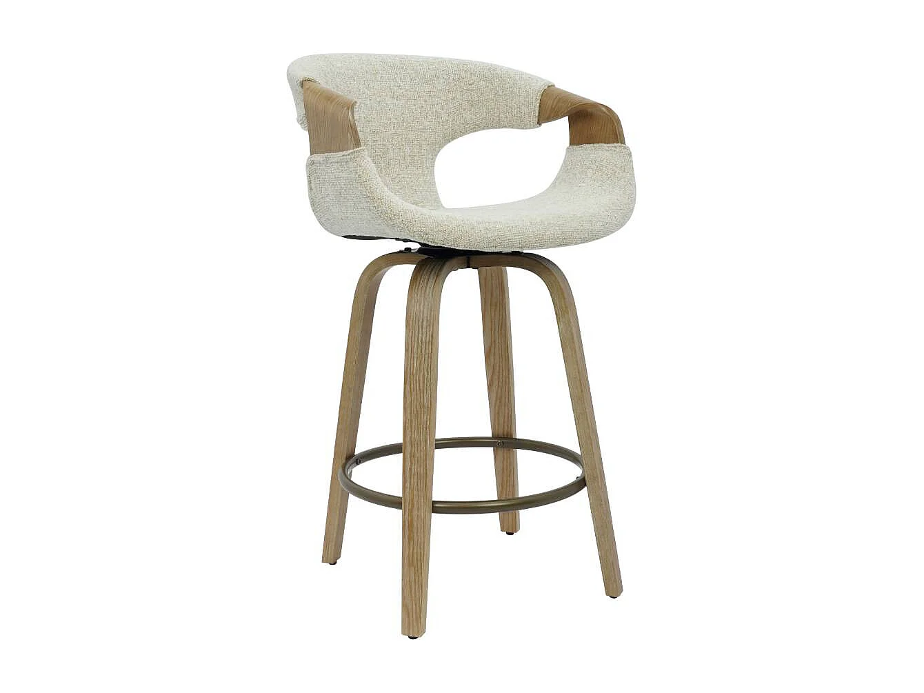 Taburete de bar de madera de abeto y tejido crudo Miriya (lote de 2)