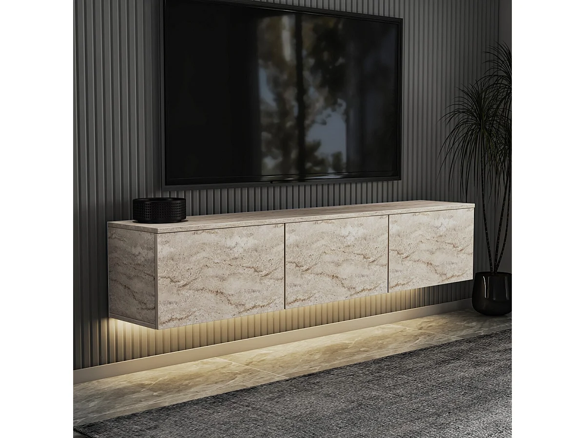 TV-Ständer – 160 cm x 35 cm x 32 cm – Farbe Travertin – Melaminbeschichtete Spanplatte