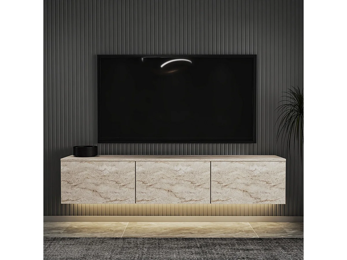TV-Ständer – 160 cm x 35 cm x 32 cm – Farbe Travertin – Melaminbeschichtete Spanplatte