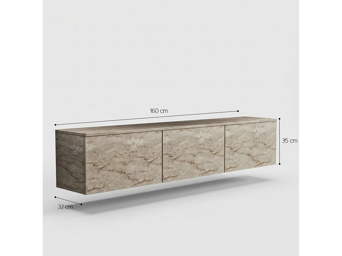 TV-Ständer – 160 cm x 35 cm x 32 cm – Farbe Travertin – Melaminbeschichtete Spanplatte