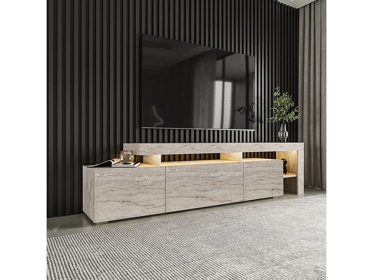Meuble TV – 192 x 53 x 37 cm – Travertin – Mélamine