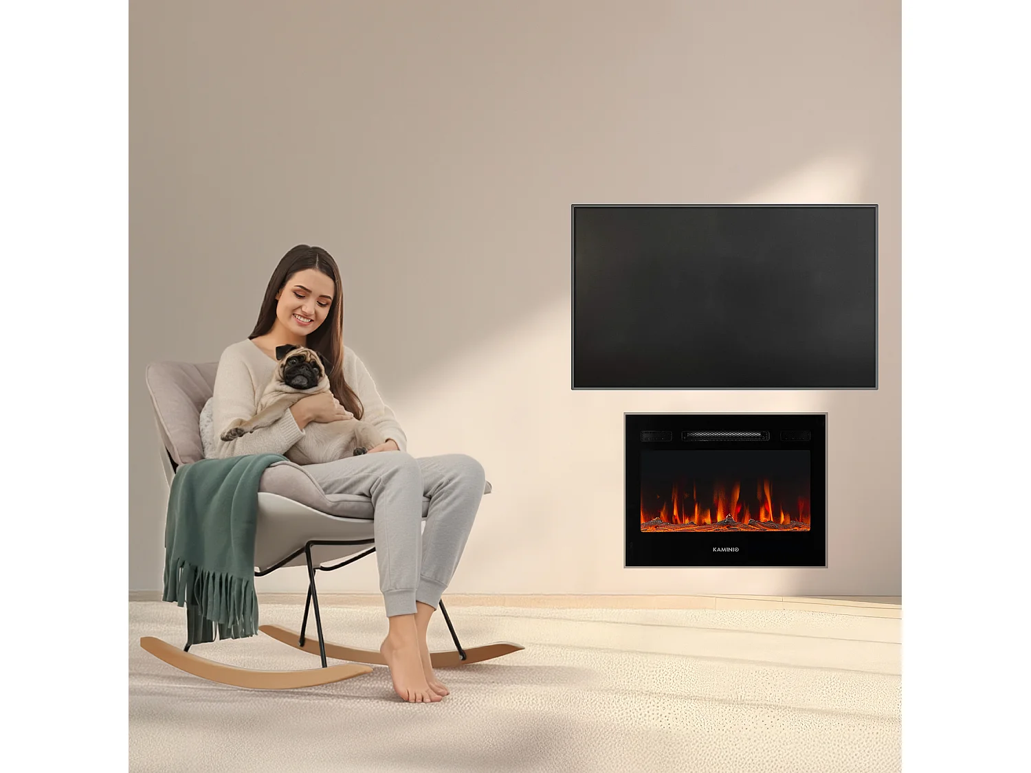 KAMINIO Elektrokamin MARLON - Elektrischer 3-in-1 Kamin mit Heizung, 3D-Flammeneffekt, 12 Flammenfarben, Fernbedienung - 36 Zoll