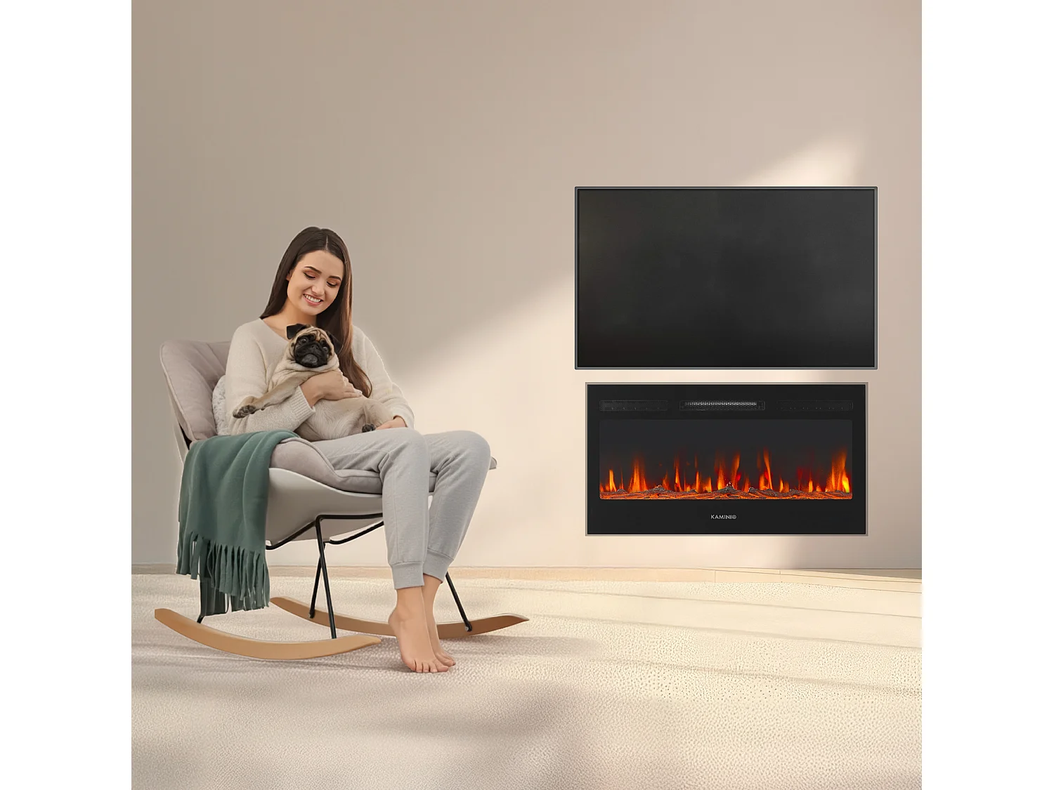 KAMINIO Elektrokamin MARLON - Elektrischer 3-in-1 Kamin mit Heizung, 3D-Flammeneffekt, 12 Flammenfarben, Fernbedienung - 30 Zoll