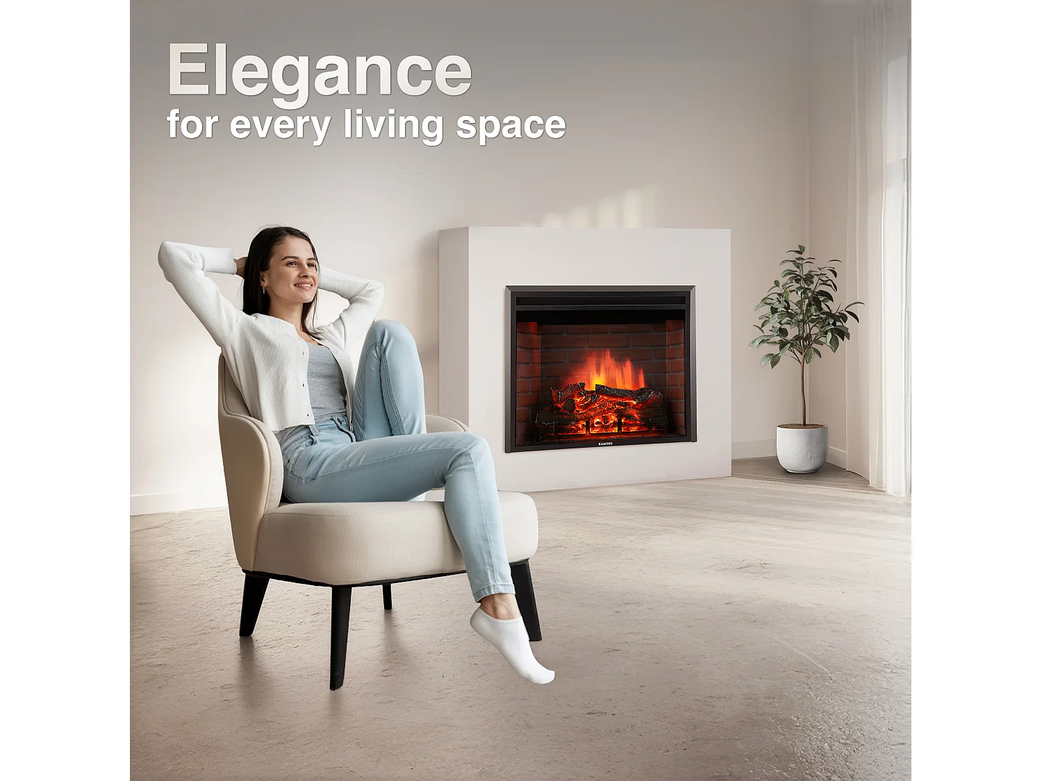 KAMINIO LUCA elektrische haard - Inbouw elektrische haard met verwarming, 3D-vlameffect, 12 vlamkleuren, afstandsbediening - 30 inch