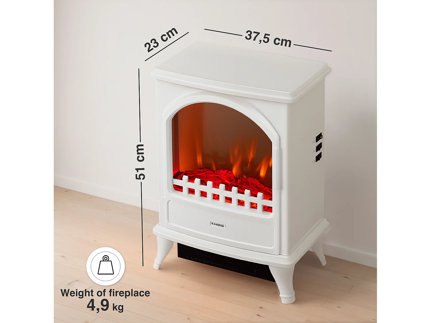 KAMINIO LENI Elektrische Haard - Elektrische Haard met Verwarming, 3D Vlammeneffect - Wit