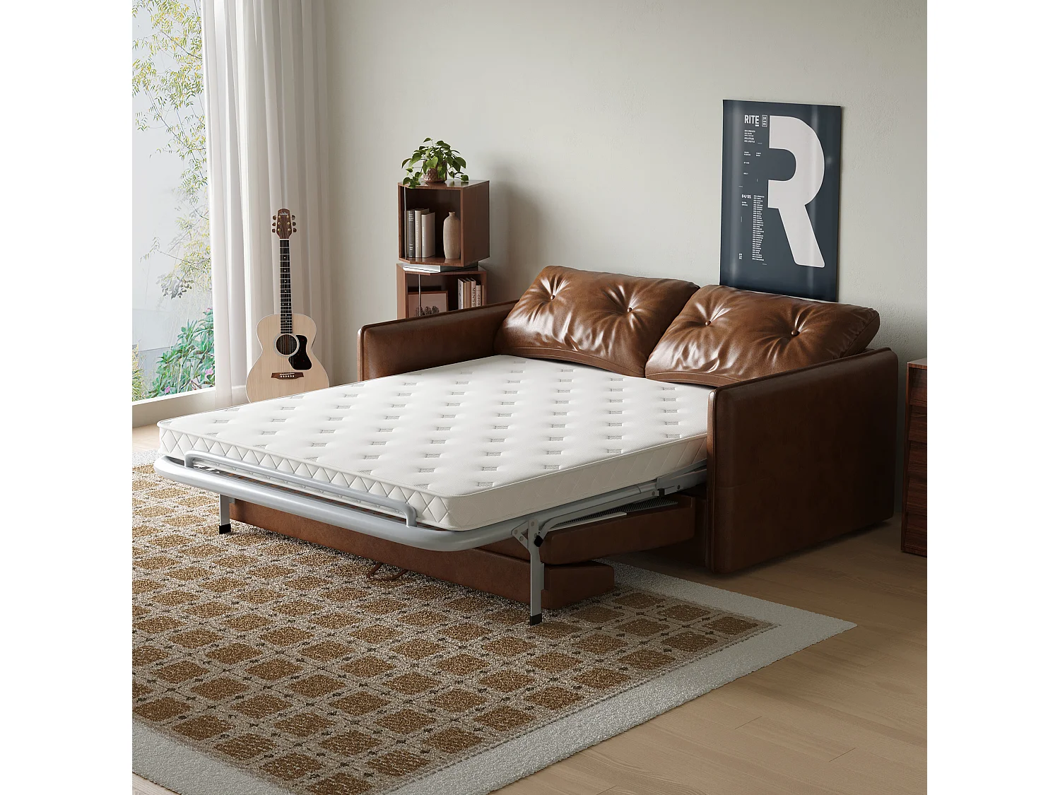 3-in-1 Schlafsofa mit Schlaffunktion, 2-Sitzer Schlafcouch 160 cm mit Matratze, stabiles Stahlgestell für Wohnzimmer, Kinderzimmer