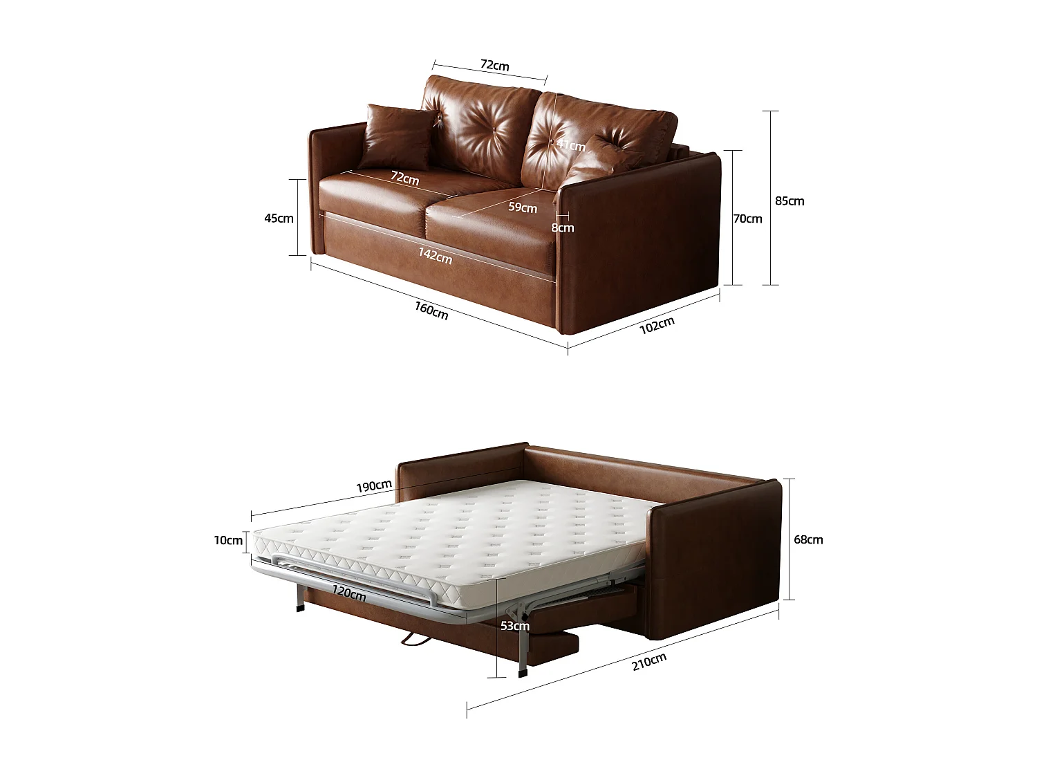 3-in-1 Schlafsofa mit Schlaffunktion, 2-Sitzer Schlafcouch 160 cm mit Matratze, stabiles Stahlgestell für Wohnzimmer, Kinderzimmer